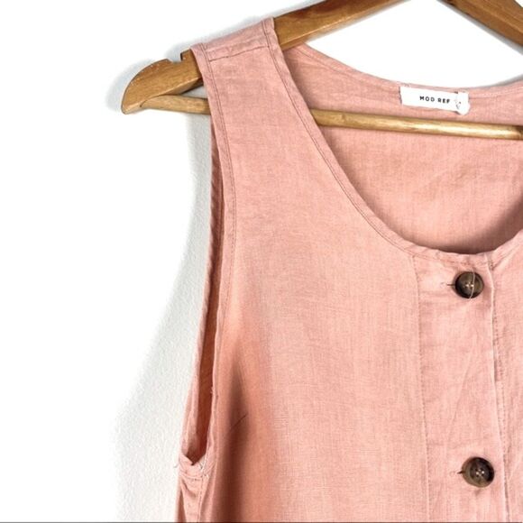 Mod Ref Salmon Peach Linen Front Tie Sleeveless Top Size L - Picture 6 of 10